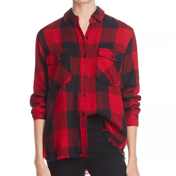 Rails Tops - Rails Larsson Embroidered Frayed Plaid Shirt XS Red